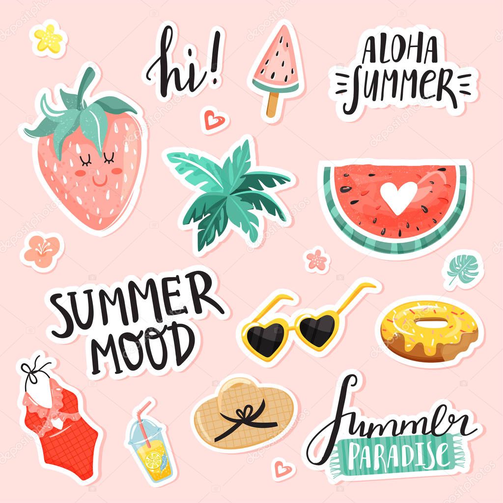 Set of summer cute stickers.