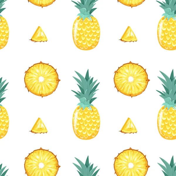 Moderne naadloze patroon met ananas en plakjes. — Stockvector