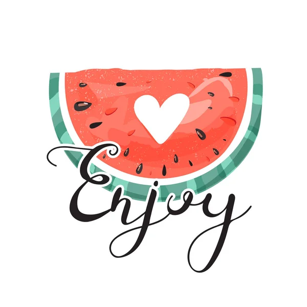 Diseño elegante del eslogan de tipografía "Enjoy" signo. Sandía con letras de moda . — Archivo Imágenes Vectoriales