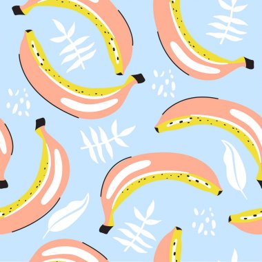 Muz meyve ve yaprakları ile Dikişsiz moda deseni.