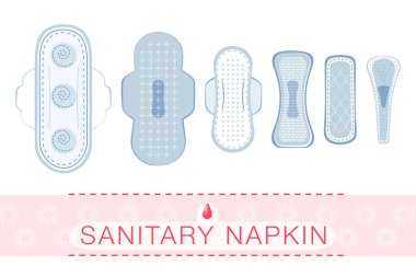 Kadın hijyeni. Farklı hijyen yastığı seti. Kadın kritik günler için koruma.