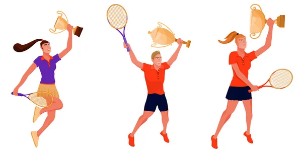Set di vincitori di tennis. Illustrazione premio sportivo . — Vettoriale Stock