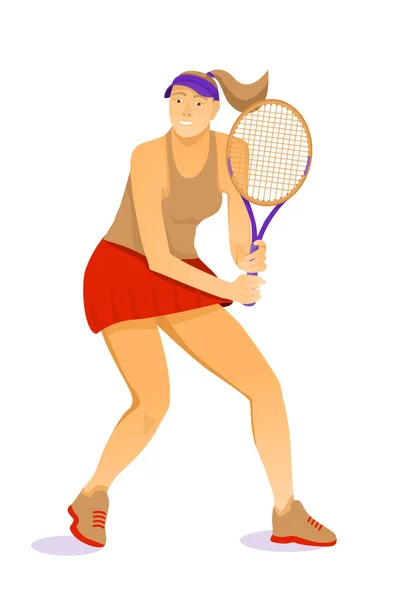 Ilustración con jugadora de tenis sobre fondo blanco . — Vector de stock