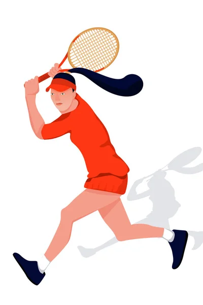 Ilustración con jugadora de tenis sobre fondo blanco . — Vector de stock
