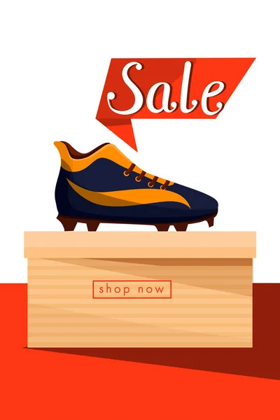 Försäljning vektor affisch. Sneakers skor på lådan. — Stock vektor