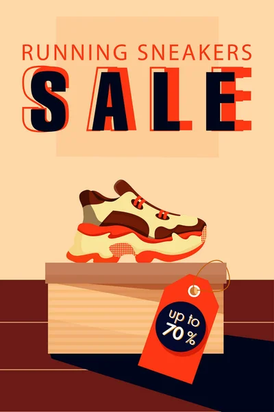 Verkoop vector poster. Sneakers schoenen op de doos. — Stockvector