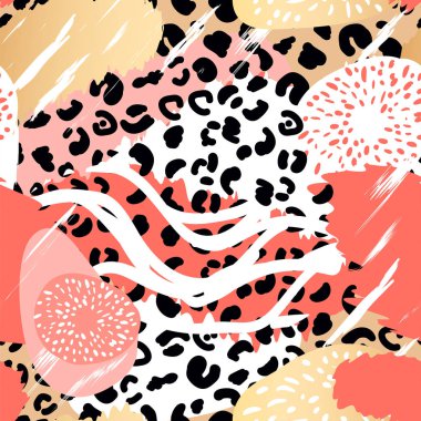 Moda hayvan baskı ve sanatsal fırça ile soyut dikişsiz desen.