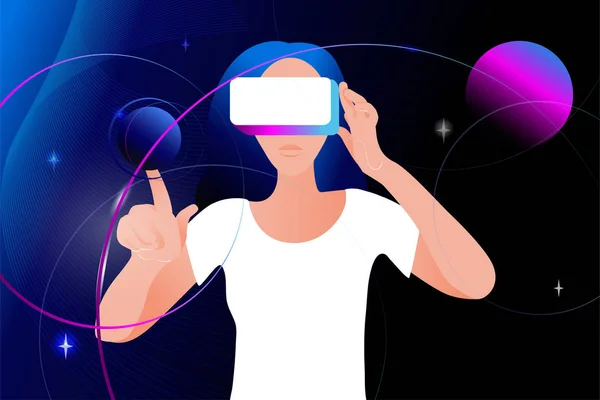 Man in virtual reality glasses  on a space. — Stock Vector