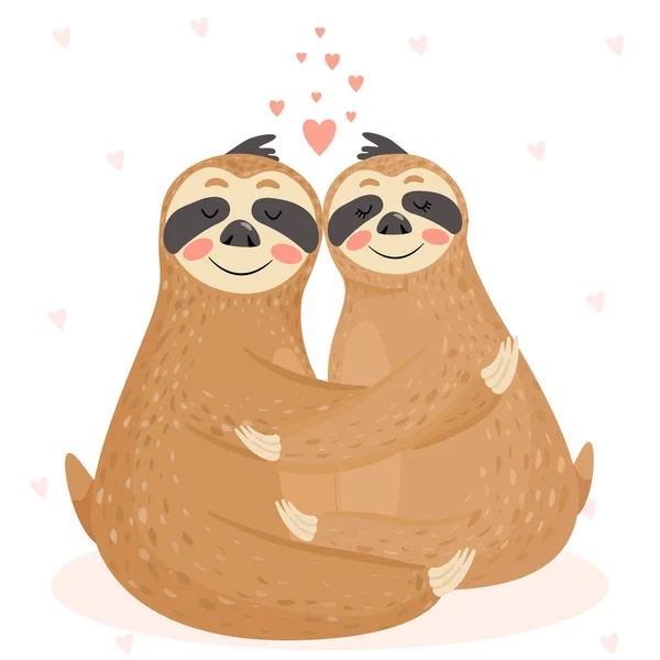 Carte Saint-Valentin avec quelques paresseux mignons . — Image vectorielle