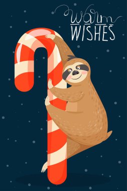 Tembellik ile Noel ve Happy New Year kartı.