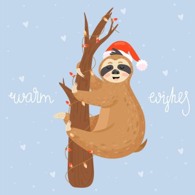 Tembellik ile Noel ve Happy New Year kartı.