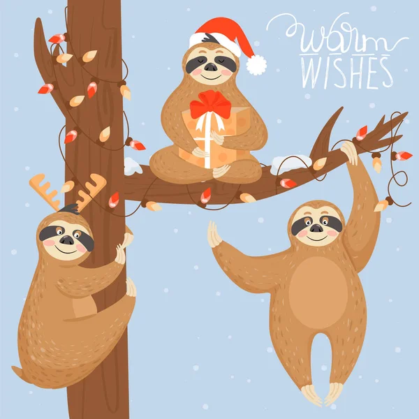 Tembel ayılar ile Noel ve Happy New Year kartı.