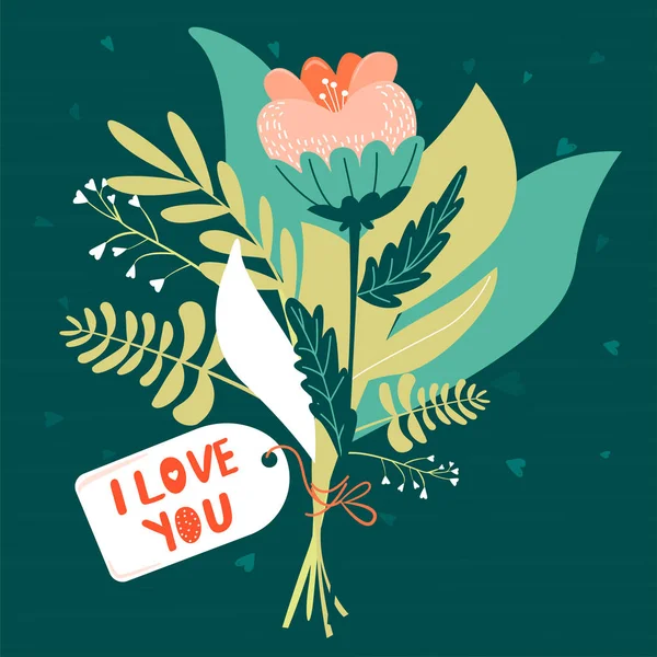 Floral design illustration. Valentines day card with bouquet of flowers. — Stock Vector