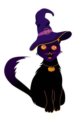 Sihirli şapka kedi ile Halloween tatil tebrik kartı.