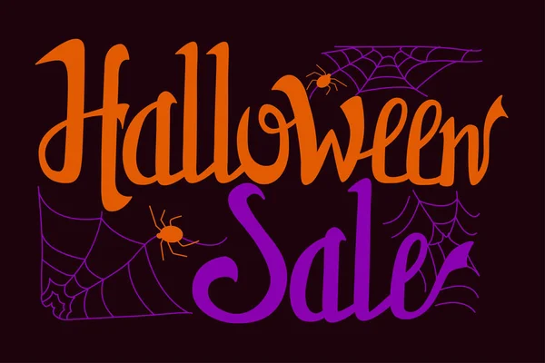 Ilustracja na Halloween. Plakat z pająkiem, pajęczyna i napis. — Wektor stockowy