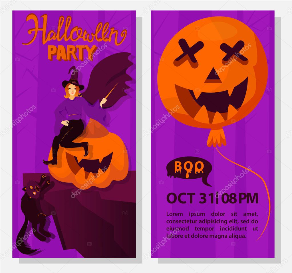 Halloween flyer template. Halloween holiday greeting invitation to a party.