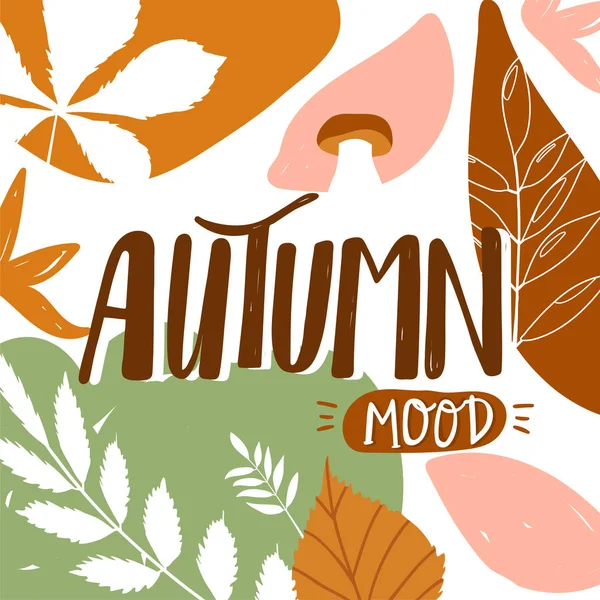 Autumn férias fundo ilustração. Conjunto de folhas, cogumelos e elementos abstratos . — Vetor de Stock