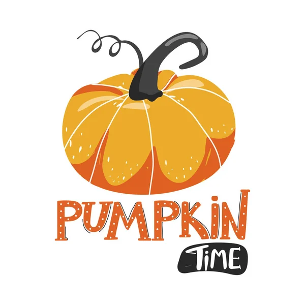 Höst illustration. Pumpa. Snygg typografi slogan design "Pumpkin Time" tecken. — Stock vektor