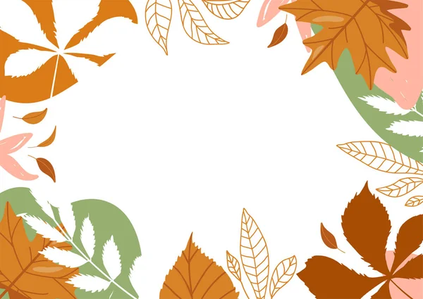 Hintergrundillustration zu den Herbstferien mit Kopierfläche. Blattsatz, Konturblätter und abstrakte Elemente. — Stockvektor