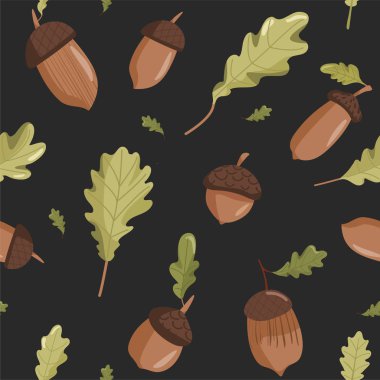 Sonbahar dikişsiz desen. Çeşitli meşe palamudu ve meşe yaprakları.