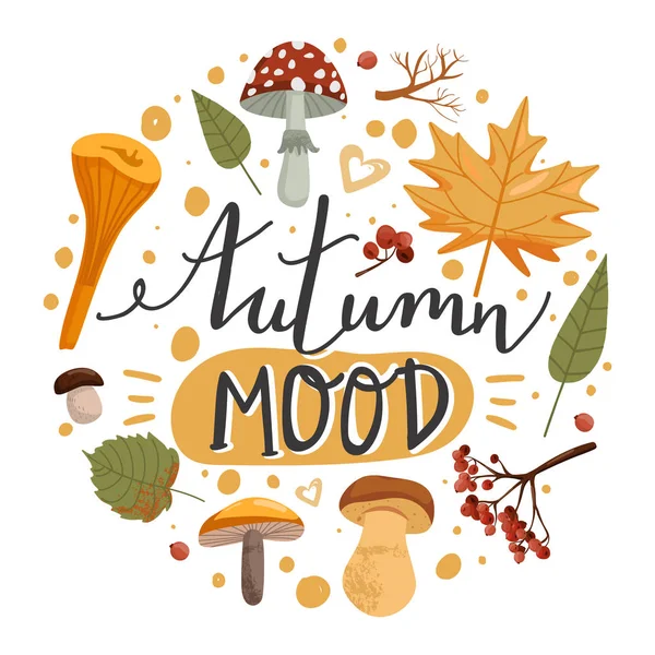 Ilustração do outono. Elegante tipografia slogan design "humor Outono" sinal . — Vetor de Stock