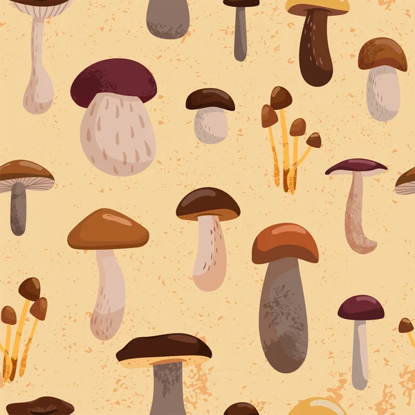 Höstens sömlösa mönster med olika svampar. — Stock vektor