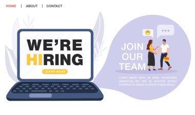 Ekip konseptimize katılın. İşe alım ajansı. Biz kelime işe dizüstü bilgisayar ekranı. İş adamları el sıkışırken.