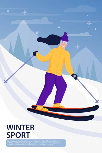 Sportaktivitet illustration med skidåkare i sportdräkt. Sportsman på Downhill. — Stock vektor