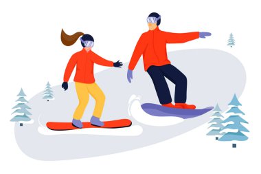 Snowboardcular ile spor aktivite illüstrasyon.