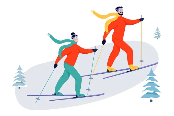 Ilustración de la actividad deportiva con esquiadores . — Archivo Imágenes Vectoriales