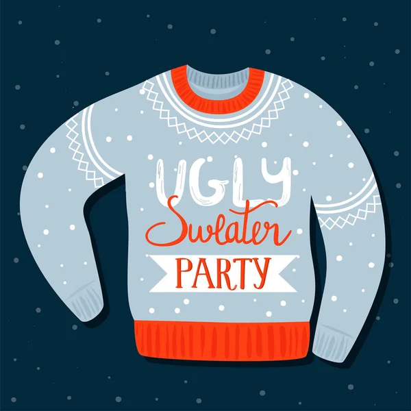 Christmas and Happy New Year invitation template on ugly sweater party. — Stock Vector