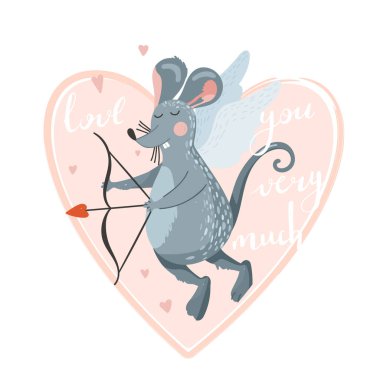 Sevimli bir fare tanrısı olan tebrik kartı bir fiyonk atıyor. Şık tipografi sloganı: 