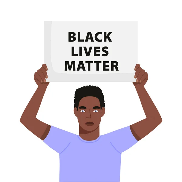 Black Lives Matter Concept Illustration Man Holding Placard Protesting Human — Stock Vector