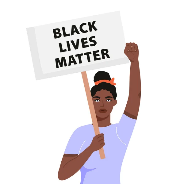Vida Los Negros Importante Ilustración Conceptual Mujer Con Pancarta Protestando — Archivo Imágenes Vectoriales