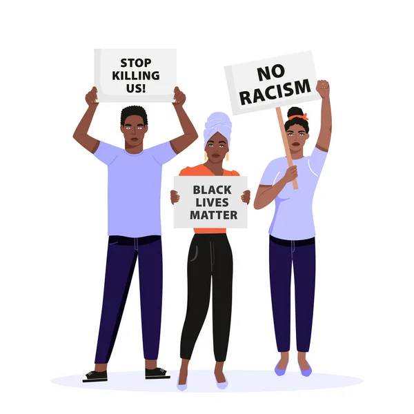 Vidas Negras Ilustração Conceito Matéria Grupo Pessoas Segurando Cartazes Protestando —  Vetores de Stock