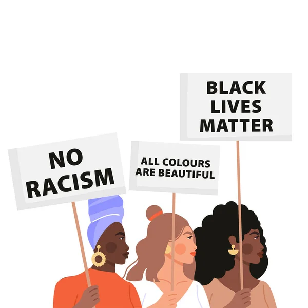 Fekete Élet Anyag Koncepció Illusztráció Nők Csoportja Akik Plakátokat Tartanak — Stock Vector