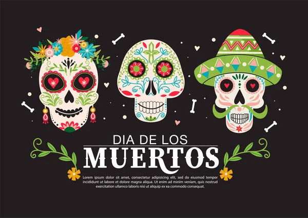 Dia Los Muertos Day Dead Composition Traditional Mexican Festival Template — Stock Vector