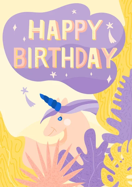 Colorful Original Birthday Greetings Cute Unicorn Gift Card Birthday Anniversary — Stock Vector