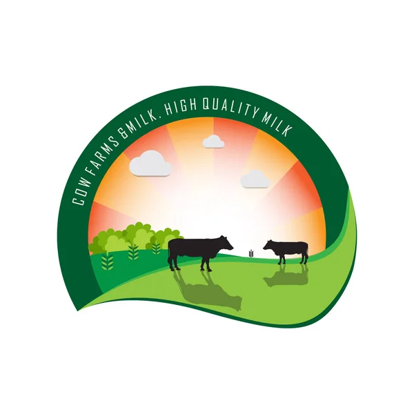 奶牛农场和牛奶标志 — 图库矢量图片