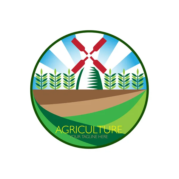 Logo zemědělství s větrným mlýnem — Stockový vektor