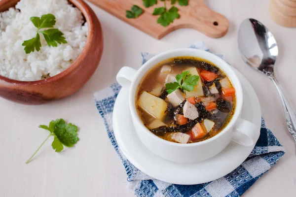 Здоровый Веганский Вегетарианский Суп Тофу Картошкой Водорослями — стоковое фото