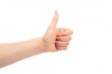 El gösterme hareketi başparmağı yukarı veya beyaz üzerinde izole edilmiş gibi