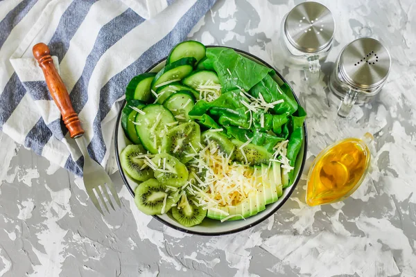 Bol Bouddha Base Ingrédients Verts Salade Parmesan Frais Plat Diététique — Photo