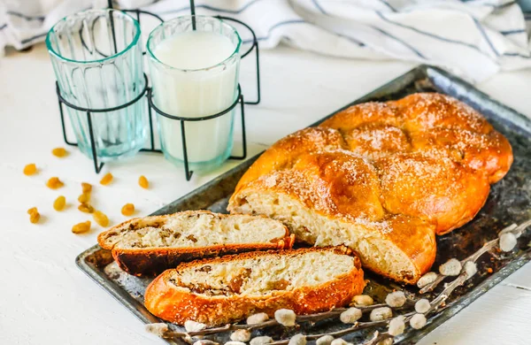 Pan Dulce Con Pasas Nueces Masa Levadura Pastelería Levadura — Foto de Stock