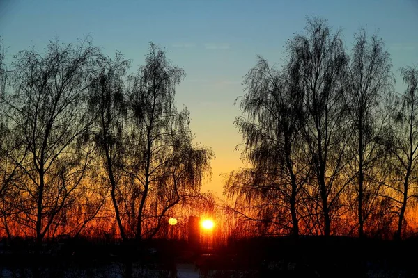 Dois Sóis Pôr Sol Aeroporto Kazan — Fotografia de Stock