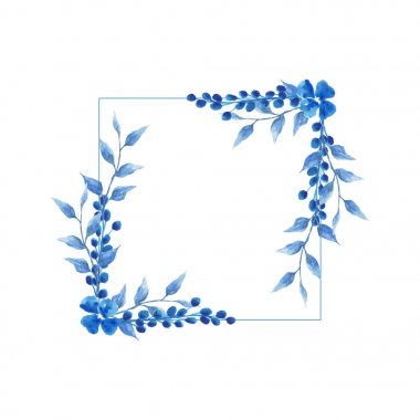 Suluboya mavi düğün çiçek monogram yaprakları