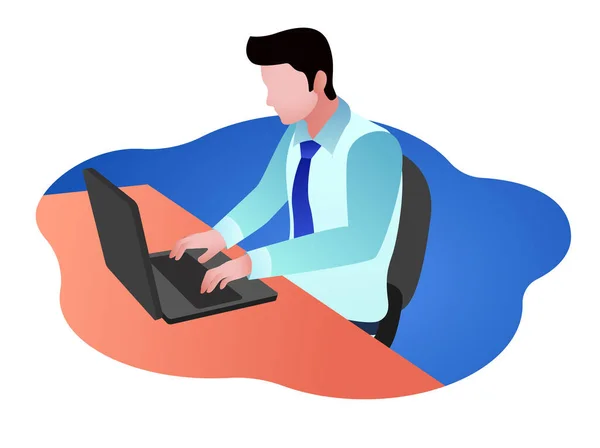 Flat Vector Illustration Employee Working Laptop Office — Stock Vector