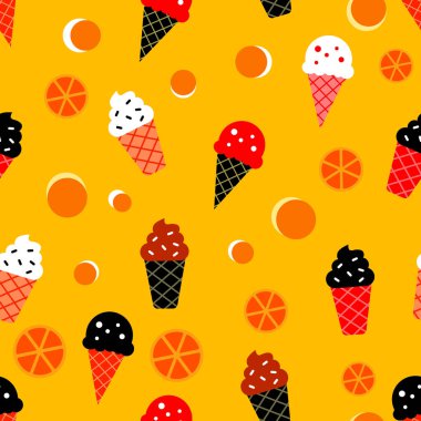 Turuncu arkaplanlı, portakal aromalı dondurma kalıbının vektör tasarımı