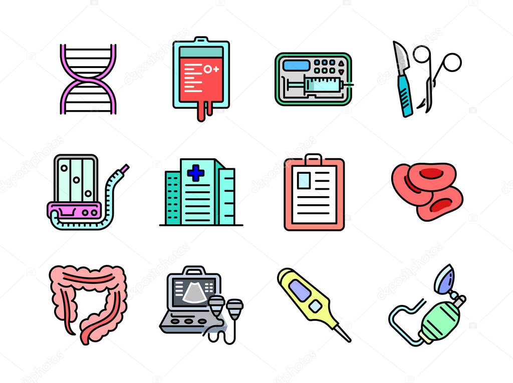 Advanced design Healthcare and Medical vector filed colored line icons, style 1 vol 4, suitable for web, mobile apps and etc.