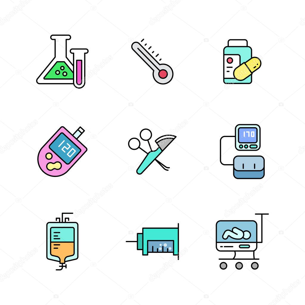 Outline hospital and medical icon design vol 4, with filled colors, can be used for web icons , app, printing etc.